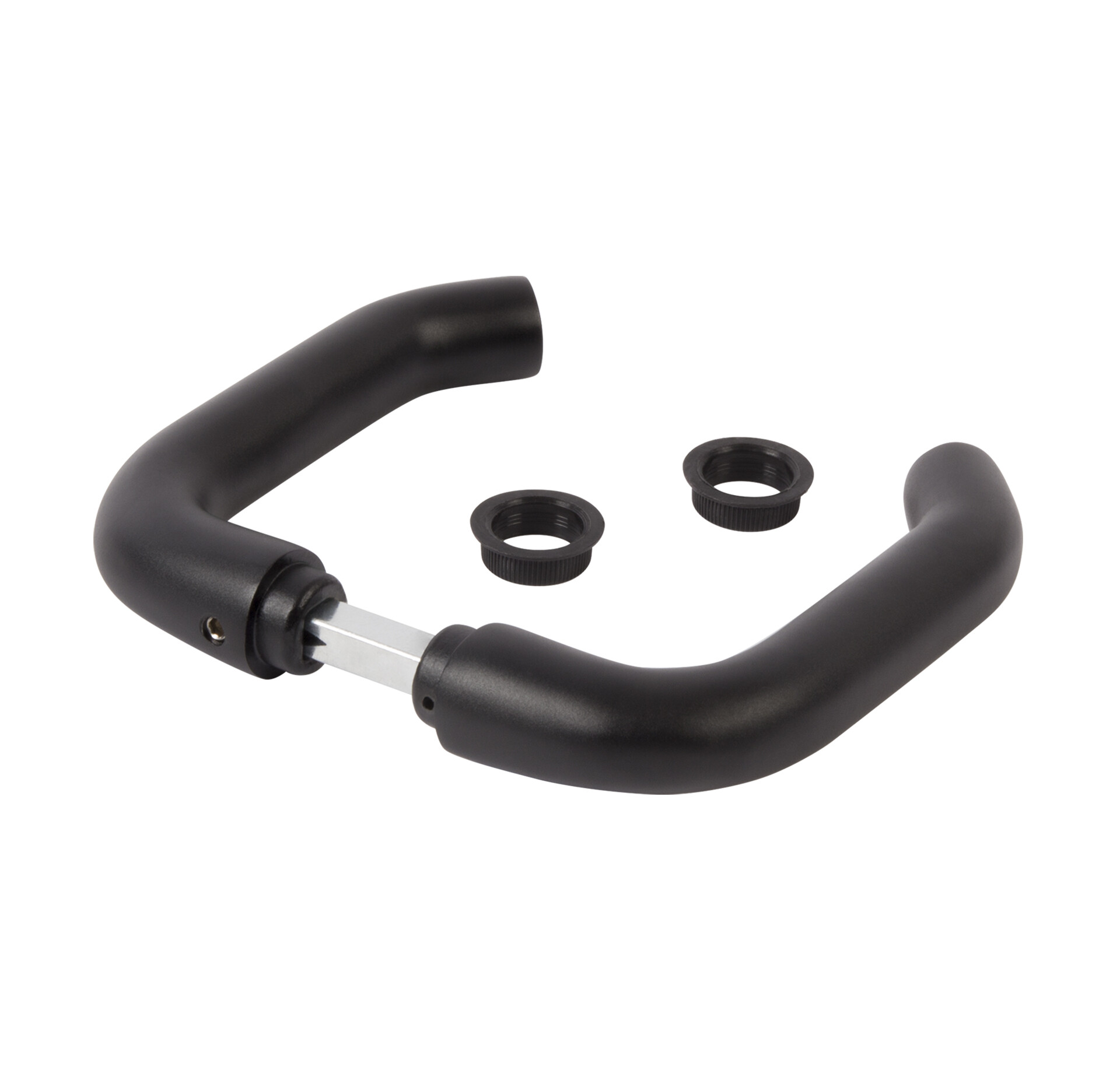 Black anodized aluminium handle pair with 120 mm long spindle for insert lock
