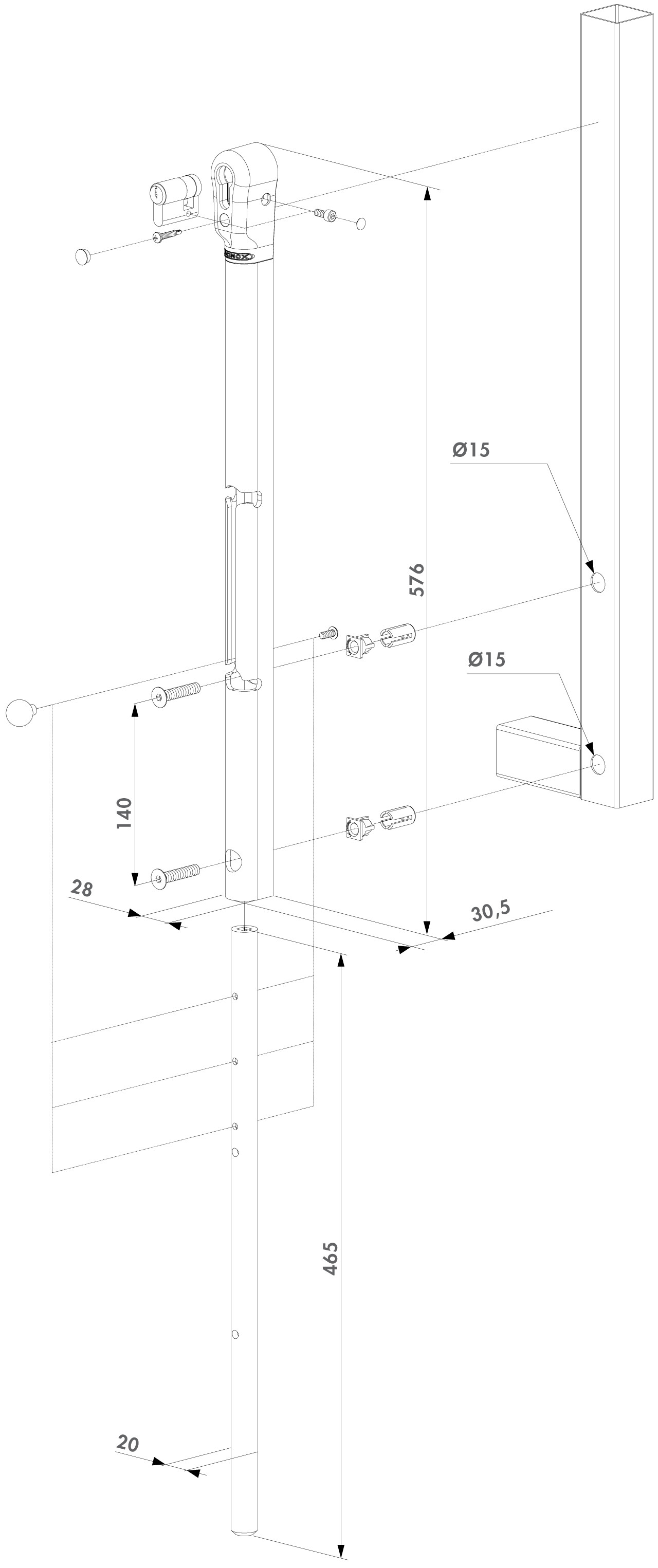 Keydrop Lockable drop bolt - SILVER